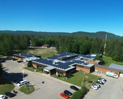 Arial view of solar panels on roof