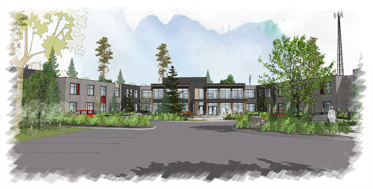 artist rendition of the new Four Seasons Lodge front approach 1