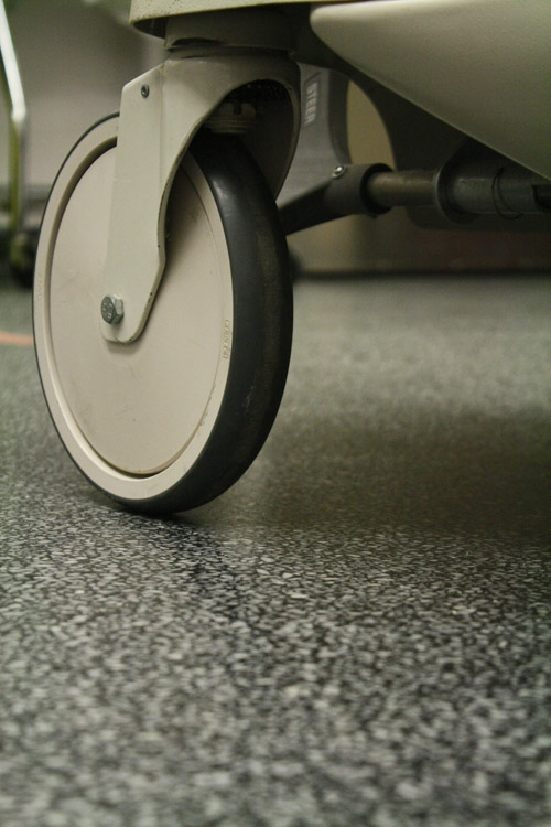 Close up of hospital bed wheel